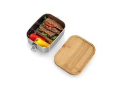 Zeller Lunch Box Edelstahl/Bambus mit Clipverschluss 6,8 x 14 x 18,4 cm Silber