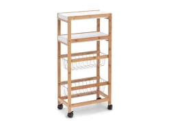 Zeller Nischen-Rollwagen Bambus/MDF/Metall 82,5 cm x 22 cm x 40 cm Weiß-Natur