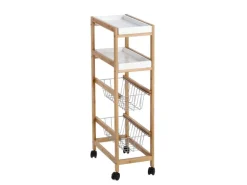 Zeller Nischen-Rollwagen Bambus/MDF/Metall 82,5 cm x 22 cm x 40 cm Weiß-Natur