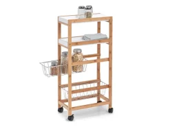 Zeller Nischen-Rollwagen Bambus/MDF/Metall 82,5 cm x 22 cm x 40 cm Weiß-Natur