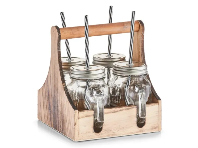 Zeller Trinkgläser-Set Glas/Metall/Holz 5-teilig