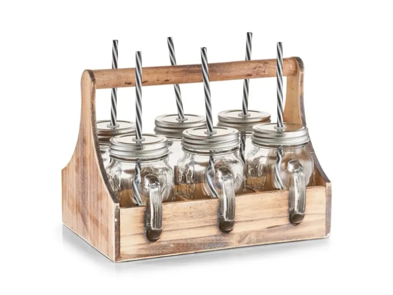 Zeller Trinkgläser-Set Glas/Metall/Holz 7-teilig