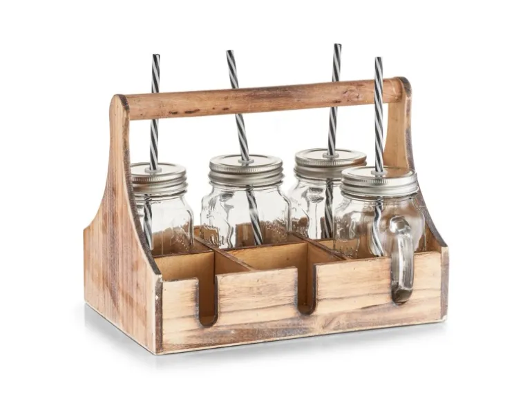 Zeller Trinkgläser-Set Glas/Metall/Holz 7-teilig