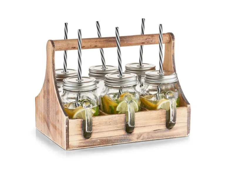 Zeller Trinkgläser-Set Glas/Metall/Holz 7-teilig