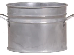 Zink-Übertopf mit Griffen Ø 16 cm x 13 cm Silber