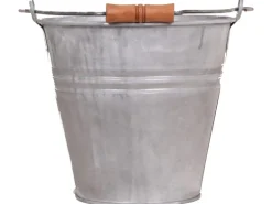 Zink-Eimer mit Henkel und Holzgriff 3,2 Liter Silber